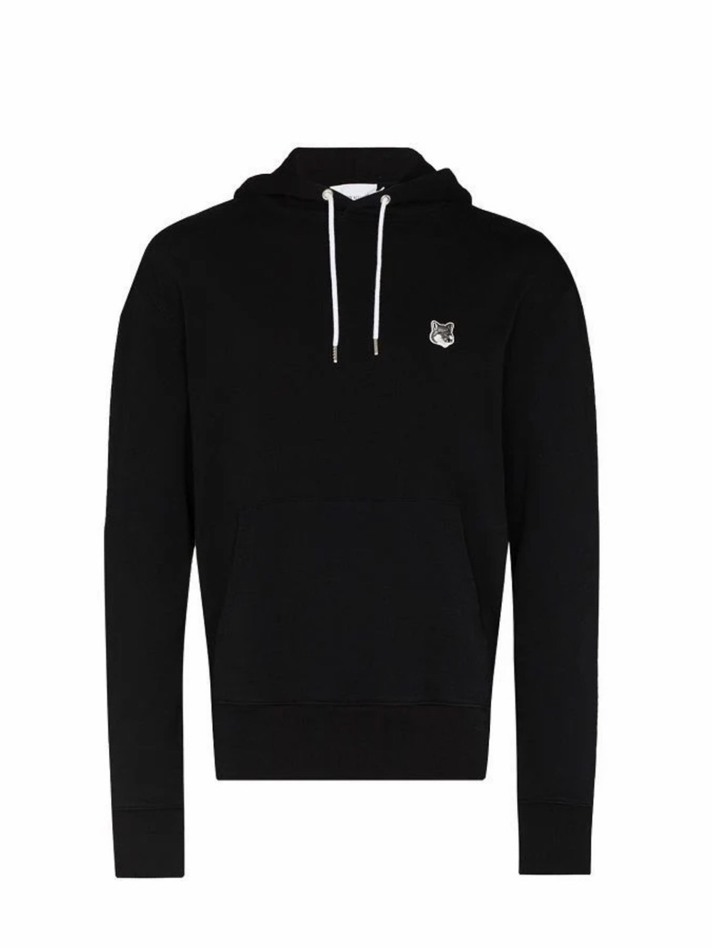 MAISON KITSUNE Black Hoodie with Fox Patch - Men